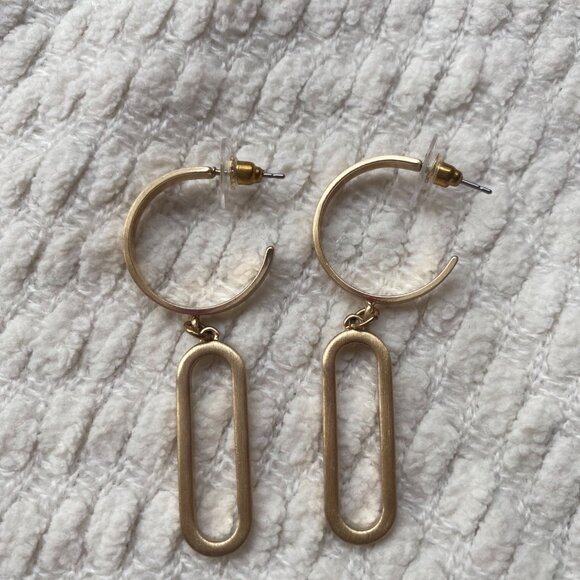 None Jewelry - Gold-Tone Hoop Earrings With Oval Dangles